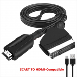 VAORLO HDMI suderinamas su SCART kabeliu SCART-HDMI suderinamas i&scaron;vesties vaizdo garso konverteris, skirtas HDTV DVD, skirtas Sky Box STB Plug and Play DC kabeliams SCART-HDMI juoda