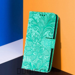 Telefono dėklas, skirtas Samsung Galaxy A12 A22 A14 A34 A54 M12 M33 M53 M23 M32 M22 A32 A52 A72 5G A13 A53 A 12 54 32 52 Knygų stovas Piniginė Odinis gėlių vir&scaron;elis Samsung M33 5G žalia