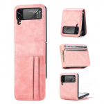 Skirtas &bdquo;Samsung Galaxy Z Flip 4 3 Case&ldquo; itin plonos odos daugiafunkcinio kortelių lizdo piniginės laikiklis, sulankstomas, smūgiams atsparus dangtelis For Samsung Z Flip 4 rožinė