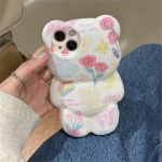 Korėjieti&scaron;kas mielas graffiti gėlių 3d animacinių filmų dėklas, skirtas iPhone 14 13 12 11 Pro Max Lovely Animal, blizgus, smūgiams atsparus mink&scaron;tas vir&scaron;elis Funda For iPhone 11Pro Max