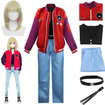 Anime WONDER EGG PRIORITY Kawai Rika Cosplay Kostiumas Geltonas Gradientinis Perukas su Paltu Mar&scaron;kiniais Kelnėmis Apranga Kalėdų Vakarėlio Drabužiai L-(Costume+Wig)