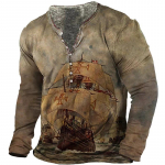 Vintažiniai V formos i&scaron;kirptės vyri&scaron;ki mar&scaron;kinėliai ilgomis rankovėmis 3d Print Navigation Henley mar&scaron;kinėliai Hip Hop megztinis Oversized mar&scaron;kinėliai Vyri&scaron;ki gatvės drabužiai XL