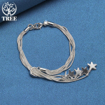 925 sterlingo sidabro penkių žvaigždžių jūrų žvaigždžių gyvatės grandinėlės apyrankė papuo&scaron;alas 20cm