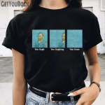 Van Goghas Van Goghas Van Gone Juodi, juodi moteri&scaron;ki mar&scaron;kinėliai, mergaitei su kaklu, Harajuku 90S, mar&scaron;kinėliai, moteri&scaron;ki drabužiai, laivas S