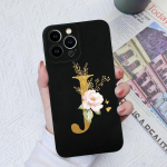 Apple iPhone 13 14 15 Pro Max X XS XR SE telefono dėklo dangtelis skystas mink&scaron;tas matinis silikonas, atsparus smūgiams, gėlių raidės iPhone korpuso buferiui iPhone 15 Pro Max