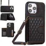 Crossbody Wallet Card Slot Flip odinis dėklas, skirtas iPhone 15 14Plus 13 12 11 Pro Max 8P 7P XR XS Max / Samsung S23 S22 S21 S20 Ultra Plus A14 A54 A13 A53 iPhone 6/6S juoda