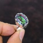 Rainbow Mystic Topaz žiedas Tikras brangakmenių žiedas 925 sterlingų sidabrinis žiedas reguliuojamas žiedas etninio stiliaus papuo&scaron;alai rankų darbo žiedas dovana mamai Adjustable