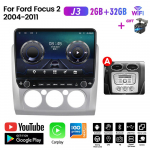 Automobilinis radijas Android skirtas Ford Focus 2 2004-2011 Su mygtuko rankenėle 10 colių daugialypės terpės grotuvas Navigacija GPS Carplay 2+32GB A black