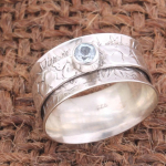 Mėlyno topazo sukamasis žiedas, Meditacinis žiedas, Sukamasis žiedas, Rankų darbo žiedas, 925 sidabro žiedas, Unisex dovana 10