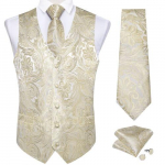 Klasikinis liemenių kaklarai&scaron;tis Paisley &scaron;ilko austa retro liemenė Bowtie Hanky ​​rankogalių sąsagų rinkinys XL