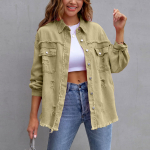 Moteri&scaron;kos džinsinės striukės sagomis nusegami mar&scaron;kinėliai, nuliūdęs paltas su ki&scaron;enėmis XL chaki