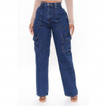 Moteri&scaron;kos tiesios laisvos plačios kelnės Cargo Multi Pocket Jeans Laisvalaikiai džinsai moterims XL tamsiai mėlyna spalva