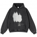 Streetwear Minia &Scaron;e&scaron;ėlio Grafika Unisex I&scaron;plautas Juodas Per didelis Unisex Ilgomis Rankovėmis Gobtuvukas S juoda
