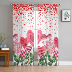Valentino dienos meilės pakabukas Meilės gėlė Tiulio &scaron;ydo užuolaidos miegamajam, svetainei, langų užuolaidos, permatomos organzos draperijos 135W x 114H(cm)
