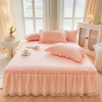 Pavasario ir vasaros nėriniuotas lovos sijonas Vienvietis princesės nėrinių &scaron;lifuotas čiužinys Neslystantis apsauginis užvalkalas lovatiesė Dovana 150*200cm 3pcs