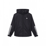 Adidas Wind.Rdy Hyperglam Dryžuotas Logotipo Spaudinys Ilgomis Rankovėmis Su Gobtuvu Striukė Moteri&scaron;ka Vir&scaron;utinė Apranga Juoda IS8036 L