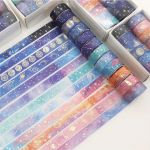 12 vnt/Set Stars Planet Washi Tape Auksinė folija Maskavimo juosta Kawaii Dekoratyvinė lipni juosta Lipdukas Scrapbooking Kanceliarinės prekės Starry Sky