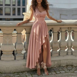 Gėlių ra&scaron;tas Nauja laisvalaikio berankove ilga suknelė Moteri&scaron;ka V formos i&scaron;kirpte marginta suknelė &bdquo;Swing Bohemian Retro&ldquo; suknelės L rožinė