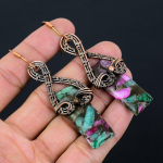 Ruby Zoisite Lab-Created Handmade Copper Wire Wrap Jewelry Earring 3.35 s5i20
