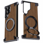 Eary masyvo mediena, skirta Samsung Galaxy S24 Ultra Case su Magsafe 360&deg; besisukančiu magnetiniu stovu berėmio dizaino buferio dangteliu For Samsung S24 Ultra