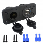 Automobilio cigarečių degiklio lizdo skirstytuvas, 12V adapterio lizdas Automobilio automatinis cigarečių degiklio lizdo skirstytuvas Dvigubas USB 2.0A/1A adapteris, Dvigubas USB ir lizdas 10.3*4.3cm juoda