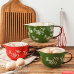 Mai&scaron;ymo dubuo 500 ml / 1000 ml Keraminis dubuo Rankomis dažyti indai Buitinis smailia burna dubuo kepimui su rankena didelis dubuo S Red