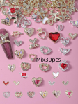 Valentino dienos meilės nagų pakabukai Mix30/60/100vnt 3D lydinio V formos strėlė per &scaron;irdį nagų dailės dekoracijos PASIDARYK PATS 2025 dovana mergaitėms