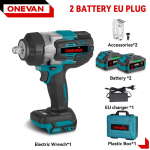 ONEVAN 2800N.M 2800 W be&scaron;epetis elektrinis smūginis 1/2 colio akumuliatorinis smūginis veržliaraktis atsuktuvo įrankis, skirtas Makita 18V baterijai 2 Battery Set B