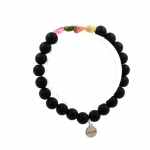 Pierres et Min&eacute;raux. Bracelet Tourmaline multicolore du Br&eacute;sil + Perles Onyx noir mat 8 mm. Fabriqu&eacute; en France.
