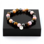 Pierres et Min&eacute;raux. Bracelet Perles Oeil de Tigre + Opale Rose + H&eacute;matite 8 mm. Fabriqu&eacute; en France.
