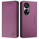 Prabangus odinis dėklas INFINIX Zero40/Smart9/Hot 50i/Note 40 40X/HOT20, blokuojantis RFID, su kortelių skyreliais, magnetiniu užsegimu, stoveliu, atsparus smūgiams, atverčiamas Infinix Hot 40i 4G tamsiai violetine spalva