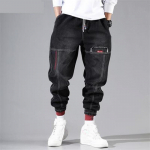 Įrankių džinsai Vyri&scaron;kos tendencijos &scaron;viesių spalvų hiphopo kelnės Laisvos tamprės Jaunimo pėdos Haremo kelnės XXXXXL juoda
