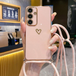 Love Heart Print Crossbody Lanyard dėklas, skirtas Samsung S25 Ultra S24 FE S23 A36 A16 A55 A06 lę&scaron;ių apsauga, atspari smūgiams danga TPU plonas mink&scaron;tas telefono dangtelis Samsung S25 rožinė