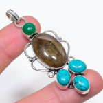 Labradorite, Turquoise Handmade 925 Sterling Silver Jewelry Pendant 2.72 l0j15