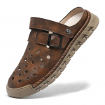 Vyri&scaron;ki mediniai klumpės Lauko sandalai Uždara nosis Odiniai sandalai Sportinis dirželis Reguliuojami loaferiai Lauko paplūdimio avalynė Kvėpuojanti Neslystanti 43 chaki