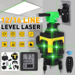 12/16 linijos 4D lazerio lygio žalios &scaron;viesos skaitmeninis savaime i&scaron;silyginantis 360&deg; besisukantis matas su 6000 mAh baterija 12Lines