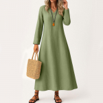 Suknelė moterims ilga boho paplūdimio suknelė eleganti&scaron;ka maxi suknelė V formos i&scaron;kirpte ilgomis rankovėmis su ki&scaron;enėmis L armijos žalia spalva