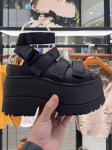 Madingos 12 cm auk&scaron;čio platformos sandalai moterims Nauji storio didinantys Velcro sandalai vasarai 2025, Kasdieniai mink&scaron;tapadžiai moteri&scaron;ki batai 37 juoda