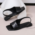 Madingi vasaros nauji retro plok&scaron;čiapadžiai moteri&scaron;ki sandalai, kvadratinė nosis, atvira pir&scaron;tų dalis, &scaron;oninės skylutės, vienas dirželis, mink&scaron;tas padadas, neslystantys, romėni&scaron;ki batai 36 juoda