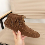 Madingi AIYUQI moteri&scaron;ki ankle boots, natūralios odos, 2025 m. naujiena, plok&scaron;čiapadžiai, neslystantys, kauboji&scaron;ki batai, moteri&scaron;ki, dideli dydžiai, su kutais, ankle boots moterims 38 brown