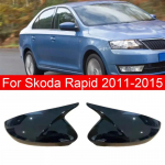 Skoda Rapid 2011 2012 2013 2014 2015 Automobilio Galinio Vaizdo &Scaron;oninio Veidrodžio Dangtelis Sparno Kepurėlė I&scaron;orinė Durų Korpuso Apdailos Lipdukas Glossy Black