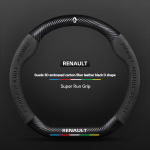 Car Suede Carbon fiber Antislip Steering Wheel Cover For Renault Megane Clio Duster kadjar Captur Talisman Laguna Sandero Kangoo Type D black A gray