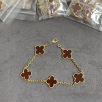 Auk&scaron;tos kokybės raudono chalcedono lazeriu graviruota keturlapio dobilėlio penkių gėlių apyrankė 18K rausvojo aukso lengvi prabangūs papuo&scaron;alai dovana merginai High Version