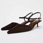 Rudi Dirbtinio Suede Smailianosiai Auk&scaron;takulniai Moterims Madingi Su KulniukuKrep&scaron;eliu Kulniuku Dizainerio Batai Unikalūs Metaline Sagtis Slingback Batai 35 ruda