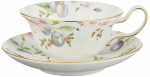 Wedgwood &bdquo;Sweet Plum&ldquo; puodelis ir lėk&scaron;tutė &bdquo;Peony&ldquo; (Naudota) balta