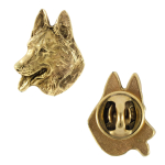 German Shepherd Dog, Alsatian Wolf Dog - Dog brooch in decorative box, elegant gold-plated pin, Art-Dog brand jacket pin beige
