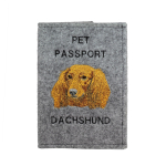 Dachshund Long-haired, Wiener dog, Badger dog - Dog passport case, document case, gift for the traveller from the Art-Dog brand pilka spalva