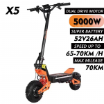 2026 Naujas X5 Elektrinis paspirtukas Dvigubas variklis 6000w 60v 38ah Visureigis GREITAS greitis 85-100km/h Maksimalus baterijos veikimo laikas 120km Sulankstomas X5-5000W52V26AH-r