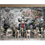 &Scaron;viečiantys 3D grafiti tapetai 3D motociklo automobilio freska Baras Kavinė Klubas Tapetai Automobilių parduotuvė Pramoninė apdailos tapetai 200 cm(W) x 140 cm(H) gray