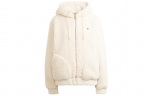 Adidas Originals Sherpa Trefoil, Daug ki&scaron;enių Laisvo kirpimo &Scaron;ildanti Sherpa striukė su gobtuvu Žieminė moteri&scaron;ka Ecru HG6677 32
